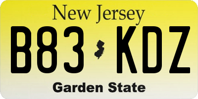 NJ license plate B83KDZ