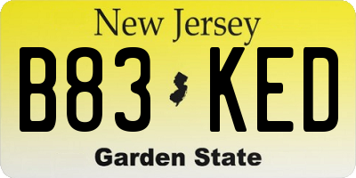 NJ license plate B83KED
