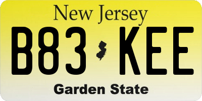 NJ license plate B83KEE