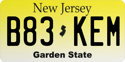 NJ license plate B83KEM
