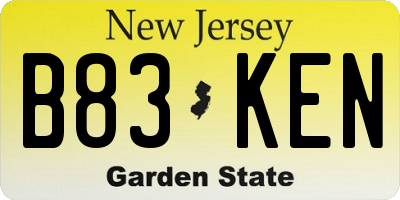 NJ license plate B83KEN