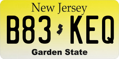 NJ license plate B83KEQ