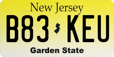 NJ license plate B83KEU