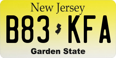 NJ license plate B83KFA