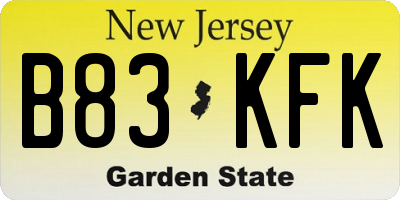 NJ license plate B83KFK
