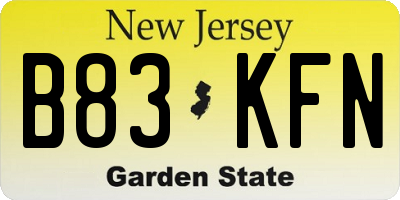 NJ license plate B83KFN