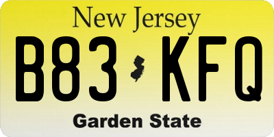 NJ license plate B83KFQ