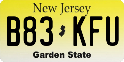 NJ license plate B83KFU