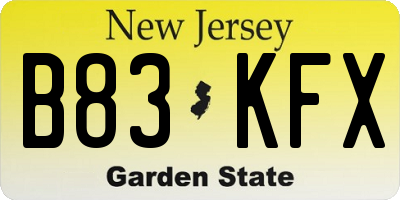 NJ license plate B83KFX