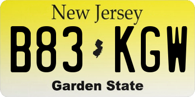 NJ license plate B83KGW