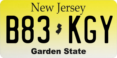 NJ license plate B83KGY