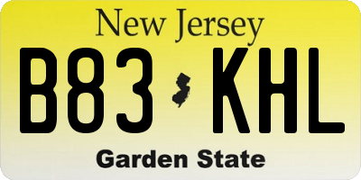 NJ license plate B83KHL