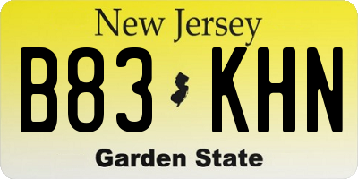 NJ license plate B83KHN