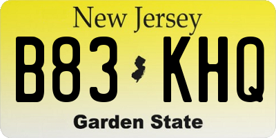 NJ license plate B83KHQ