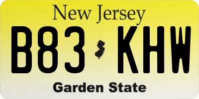NJ license plate B83KHW