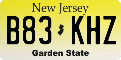 NJ license plate B83KHZ