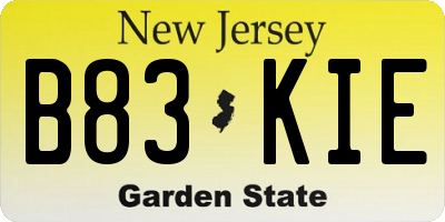 NJ license plate B83KIE
