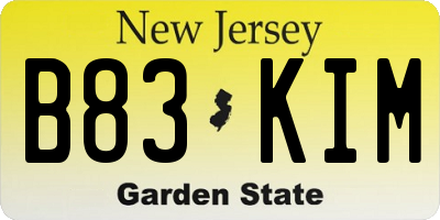NJ license plate B83KIM