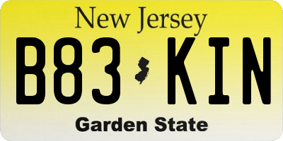 NJ license plate B83KIN