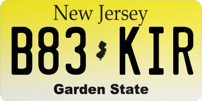 NJ license plate B83KIR