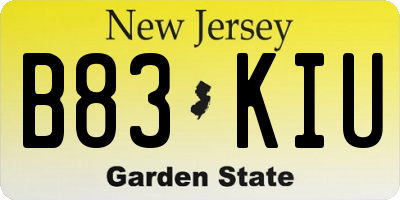 NJ license plate B83KIU