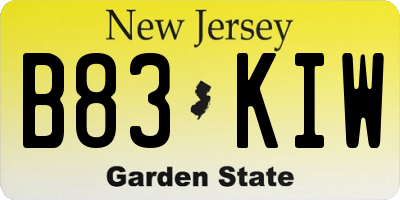 NJ license plate B83KIW