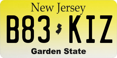 NJ license plate B83KIZ