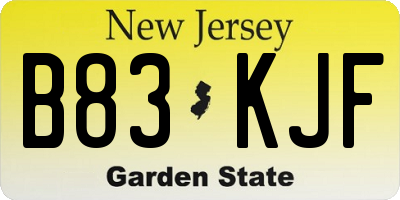 NJ license plate B83KJF