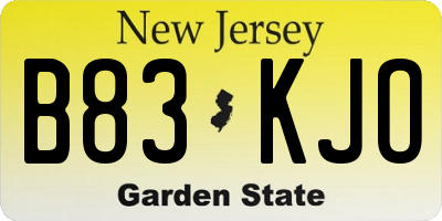 NJ license plate B83KJO