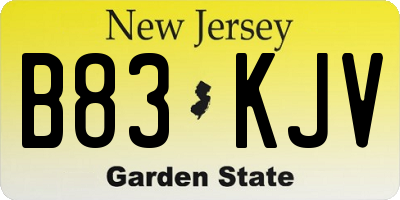 NJ license plate B83KJV