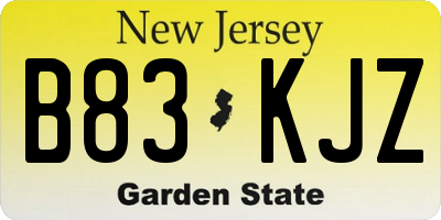 NJ license plate B83KJZ