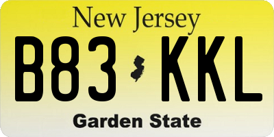NJ license plate B83KKL