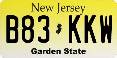 NJ license plate B83KKW