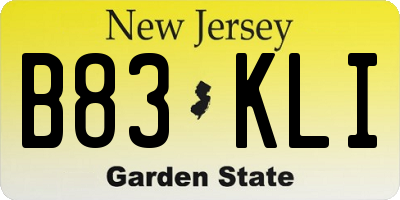NJ license plate B83KLI