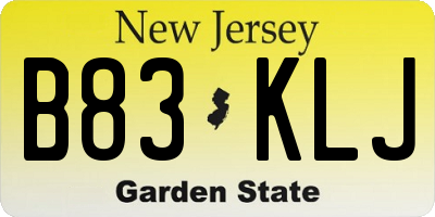 NJ license plate B83KLJ