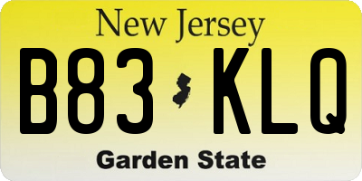 NJ license plate B83KLQ