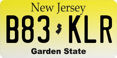 NJ license plate B83KLR