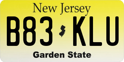 NJ license plate B83KLU