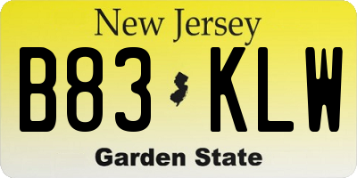 NJ license plate B83KLW
