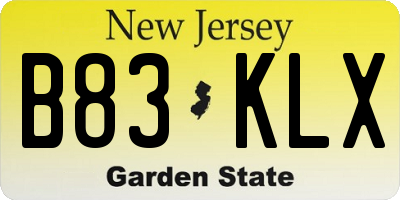 NJ license plate B83KLX