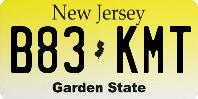 NJ license plate B83KMT