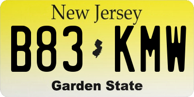NJ license plate B83KMW