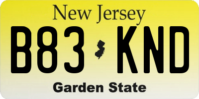 NJ license plate B83KND