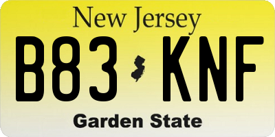 NJ license plate B83KNF
