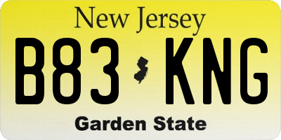 NJ license plate B83KNG