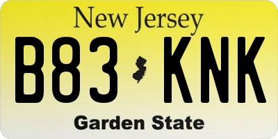 NJ license plate B83KNK