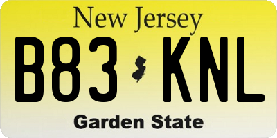 NJ license plate B83KNL