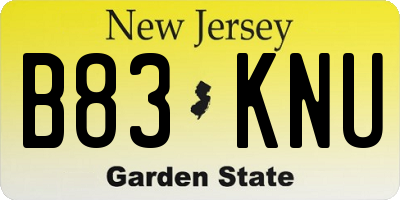 NJ license plate B83KNU