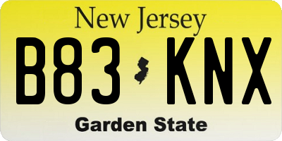 NJ license plate B83KNX