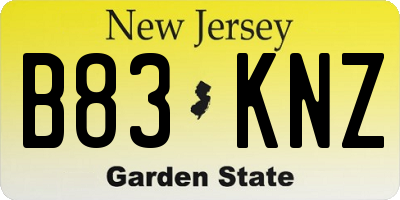 NJ license plate B83KNZ